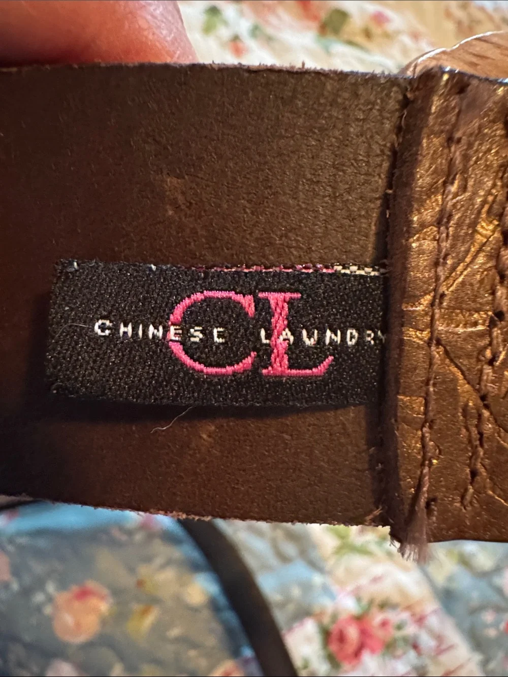 Chinese Laundry Brown Embossed Leather Belt with Decorative Floral Tip